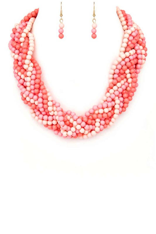 Mix Color Braided Beads Statement Necklace Set