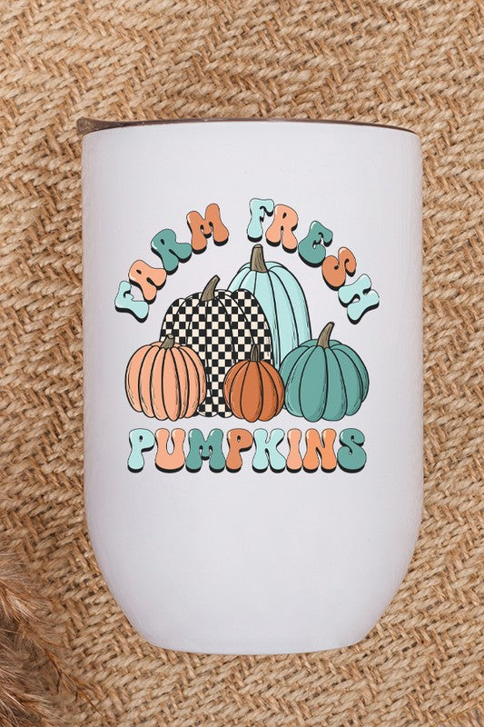 Fall Farm Fresh Pumpkins Blue Orange Wine Cup