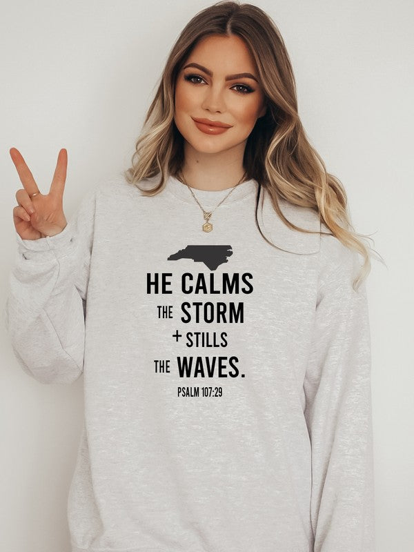 North Carolina He Calms Storm Crew Neck Sweatshirt