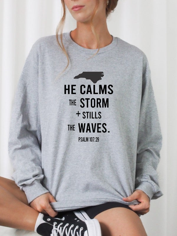 North Carolina He Calms Storm Crew Neck Sweatshirt