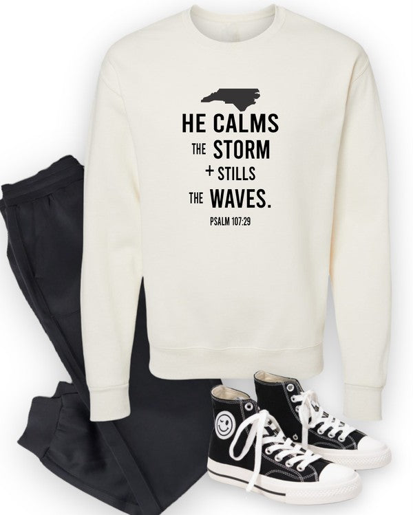 North Carolina He Calms Storm Crew Neck Sweatshirt