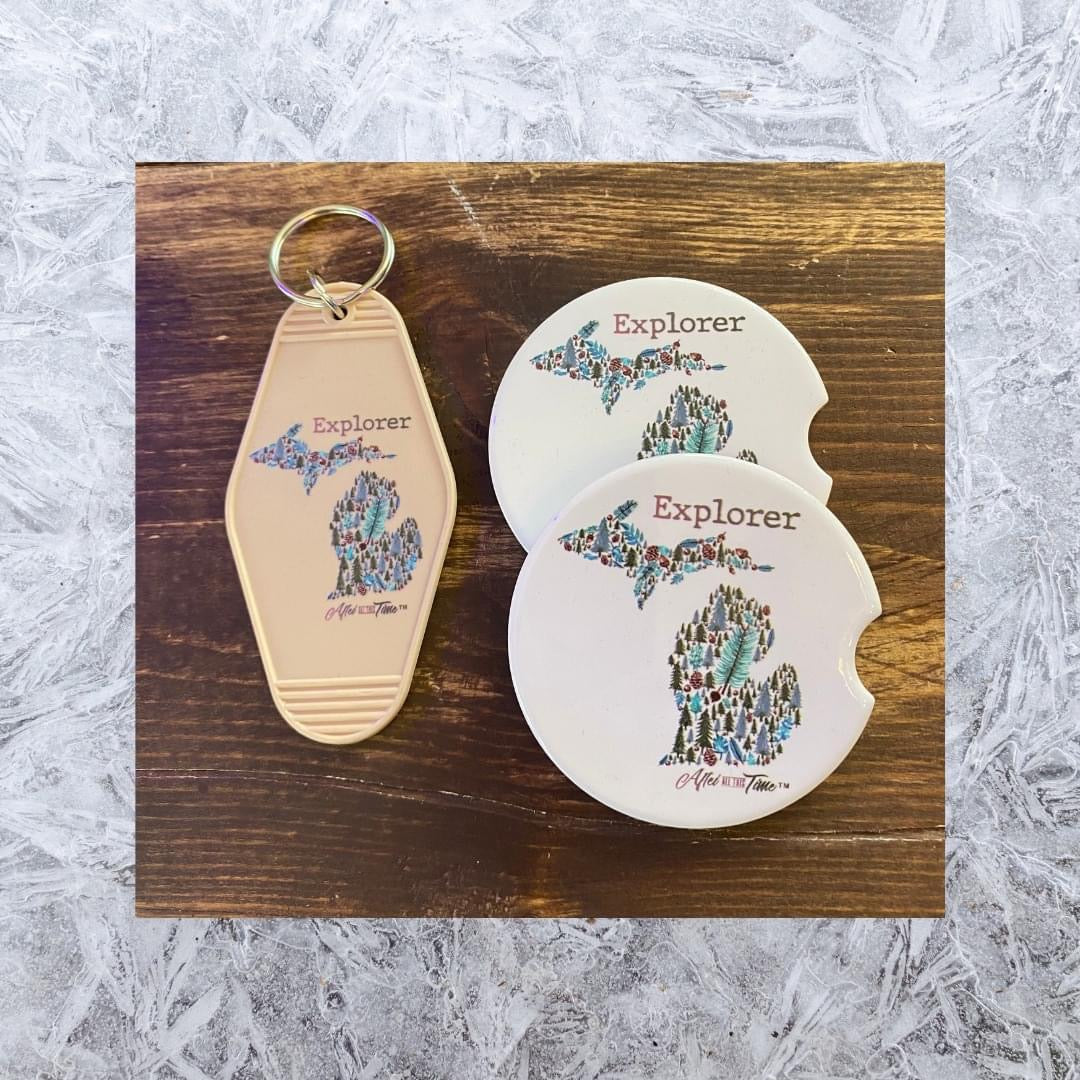 Explorer - Michigan Keychain & Michigan Car Coaster Bundle