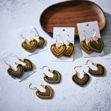 Heart-shaped woven earrings