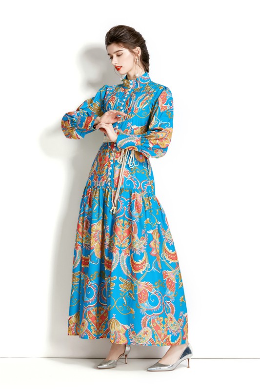 BLUE MULTI LONG MAXI DRESS