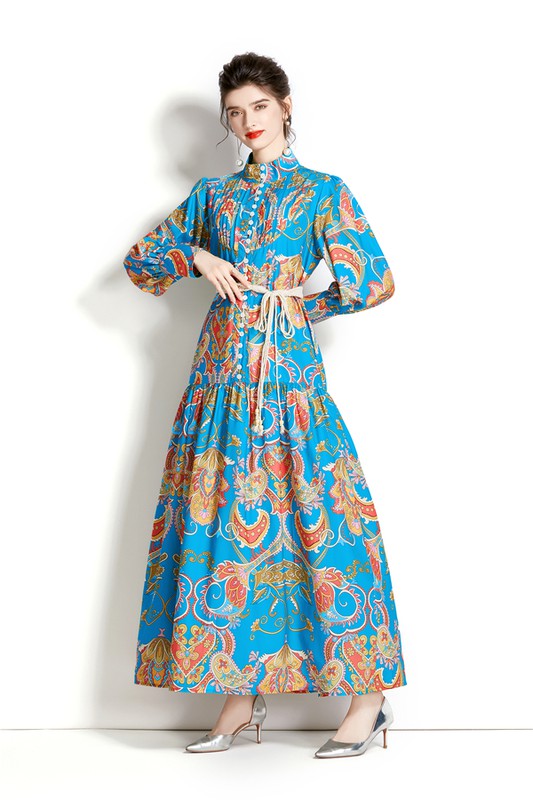 BLUE MULTI LONG MAXI DRESS