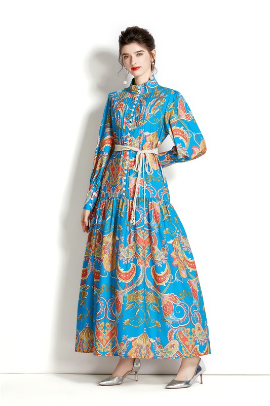 BLUE MULTI LONG MAXI DRESS