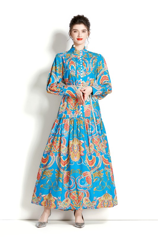 BLUE MULTI LONG MAXI DRESS
