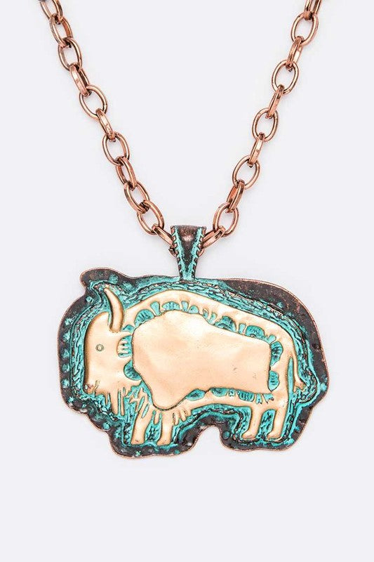2 Tone Bull Pendant Necklace Set
