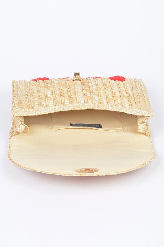 Heart Pattern Straw Convertible Clutch Bag