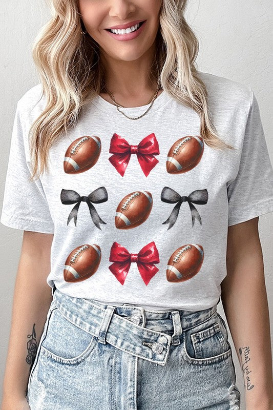 Game Day Red Black Football Bows Tee