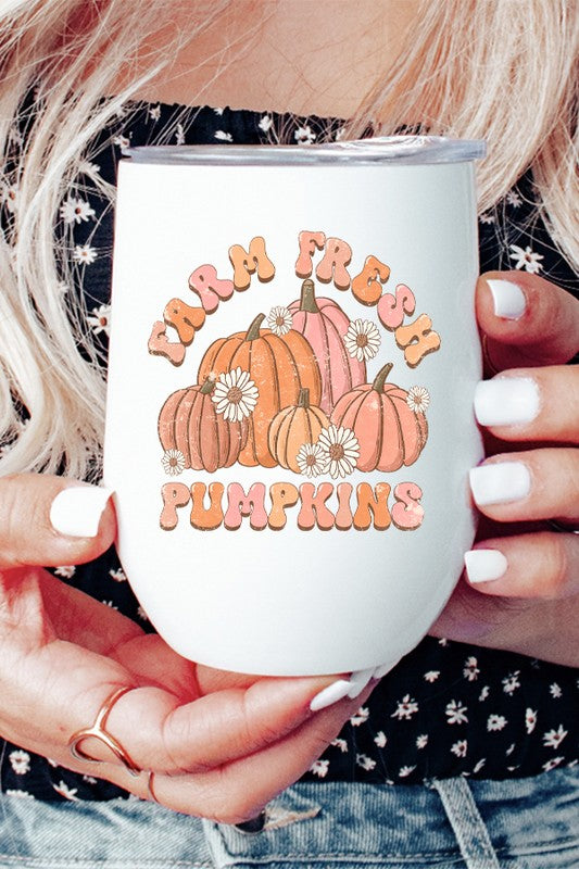 Fall Farm Fresh Pumpkins Pink Orange Wine Cup