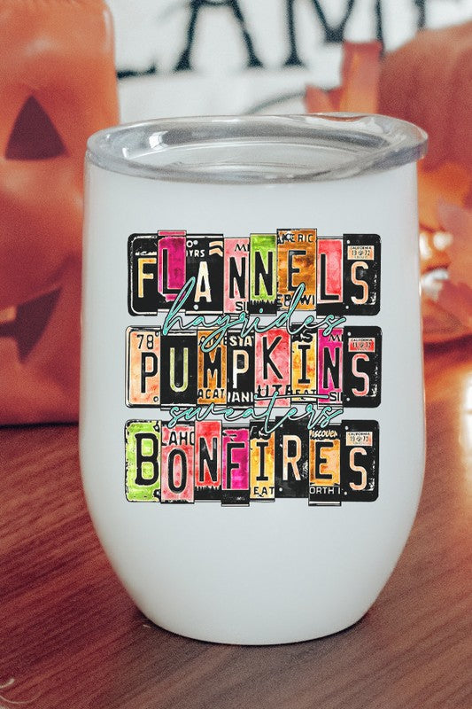 Fall Flannels Pumpkins Bonfires Plates Wine Cup