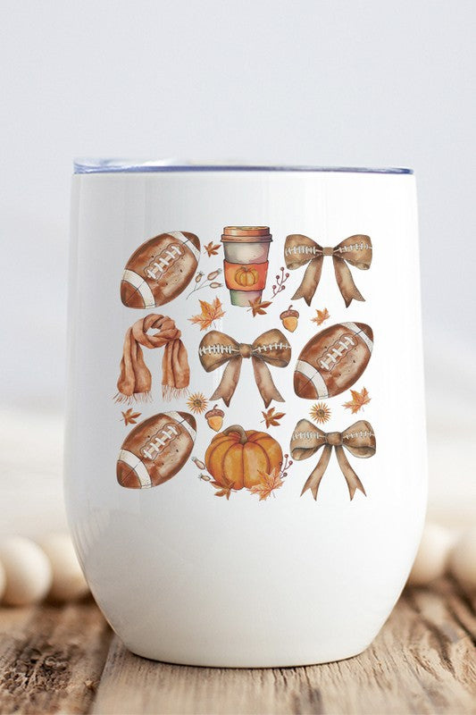 Fall Football Scarf Pumpkin Coffee Wine Cup