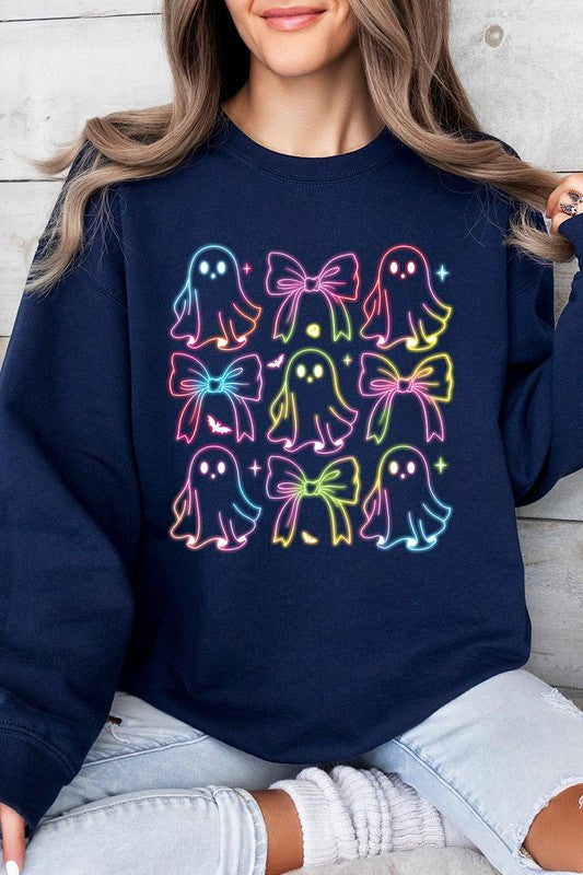 Coquette Neon Halloween Ghost Graphic Sweatshirts