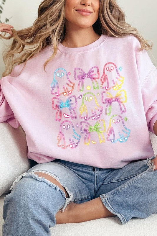 Coquette Neon Halloween Ghost Graphic Sweatshirts