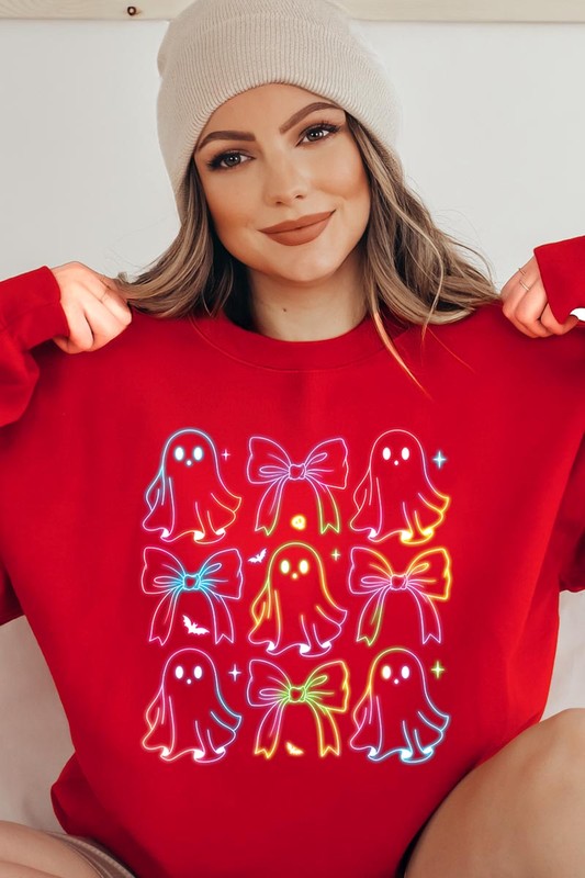 Coquette Neon Halloween Ghost Graphic Sweatshirts