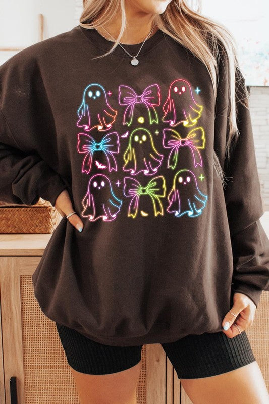 Coquette Neon Halloween Ghost Graphic Sweatshirts