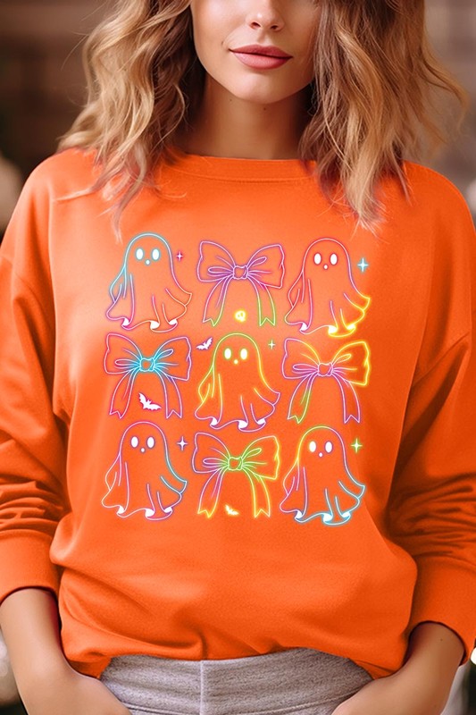 Coquette Neon Halloween Ghost Graphic Sweatshirts