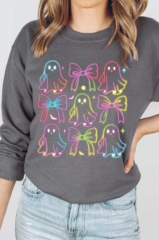 Coquette Neon Halloween Ghost Graphic Sweatshirts