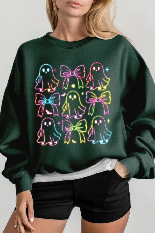 Coquette Neon Halloween Ghost Graphic Sweatshirts
