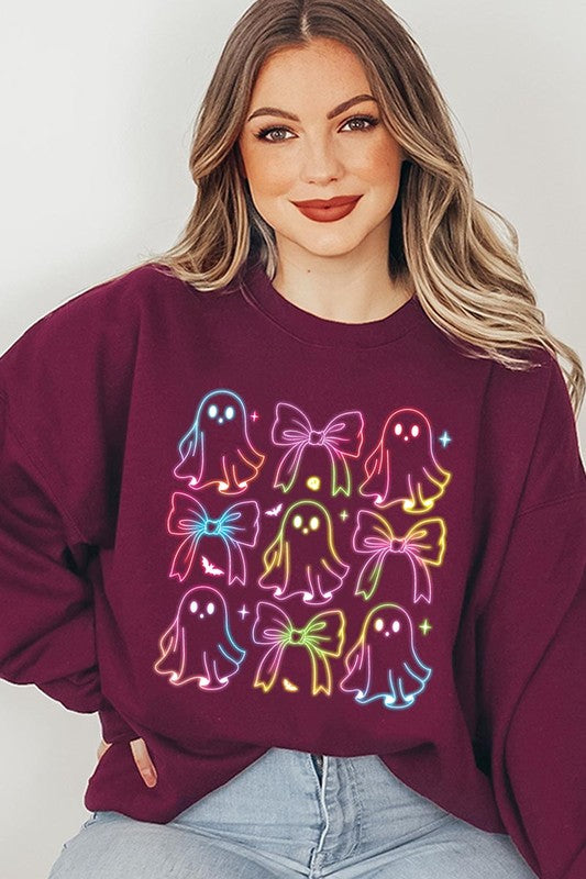 Coquette Neon Halloween Ghost Graphic Sweatshirts