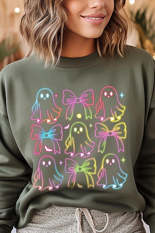 Coquette Neon Halloween Ghost Graphic Sweatshirts