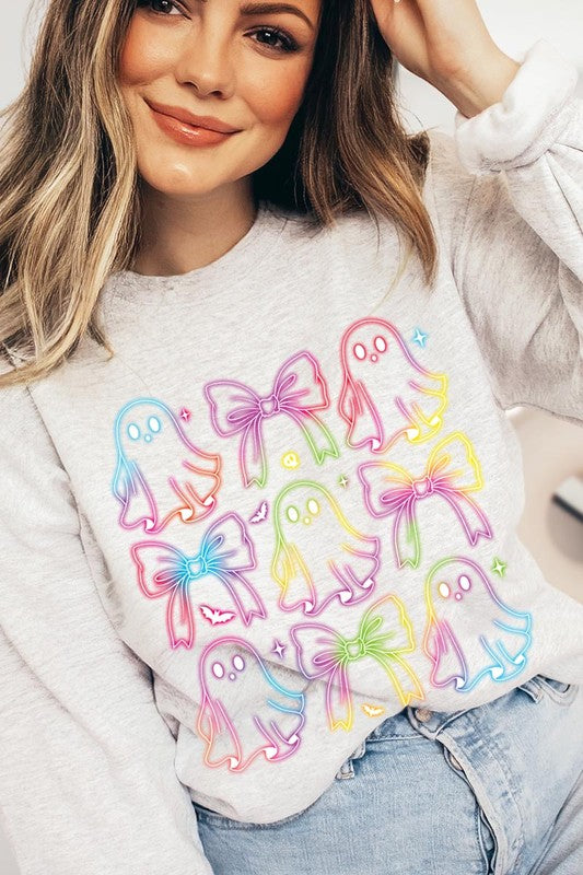 Coquette Neon Halloween Ghost Graphic Sweatshirts