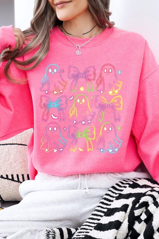 Coquette Neon Halloween Ghost Graphic Sweatshirts
