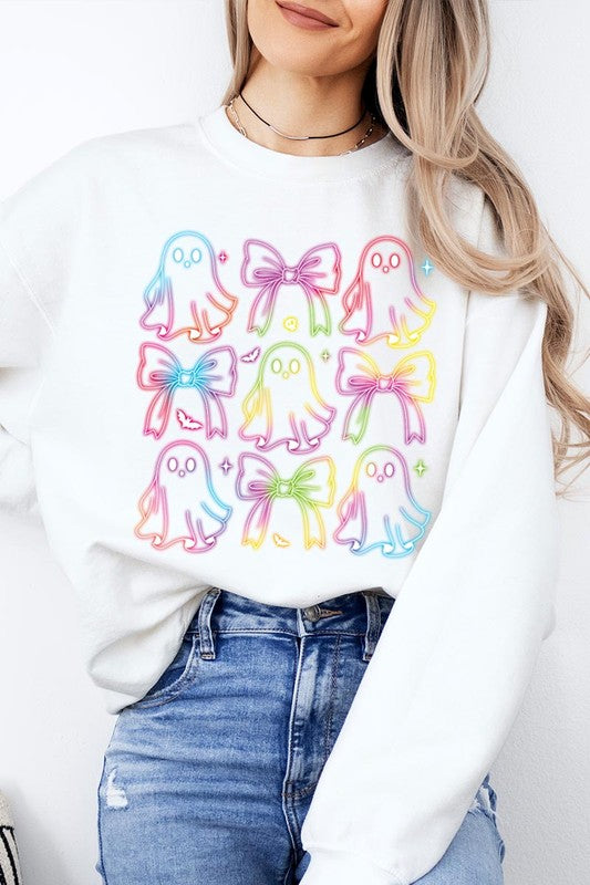 Coquette Neon Halloween Ghost Graphic Sweatshirts