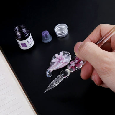 Elegant Crystal Flower Glass Dip Pen Set