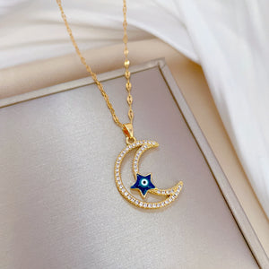 Star Moon Full Diamond Necklace