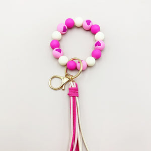 Cross-border Hot Selling Korean Velvet Tassel Cute Small Peach Heart Silicone Beads Bracelet Keychain Female Bracelet Car Suitcase Hanger