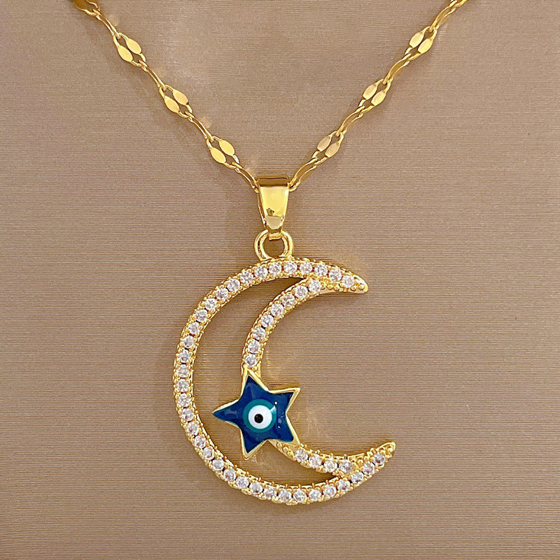 Star Moon Full Diamond Necklace