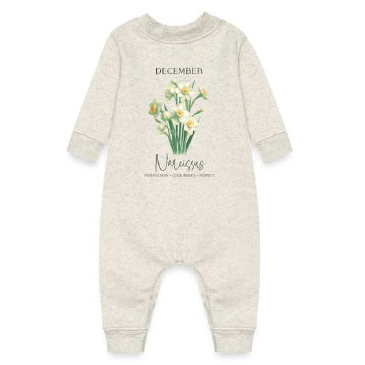 December Narcissus Luxury Vintage Style Baby Fleece One Piece - heather oatmeal
