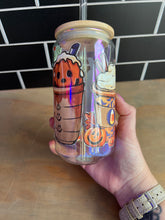 Load image into Gallery viewer, Fall Candy and Pumpkins Glass Can with Lids