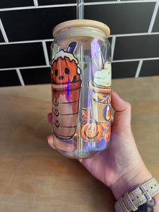 Fall Candy and Pumpkins Glass Can with Lids