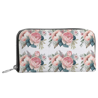 Pink Floral Leather Zip Purse