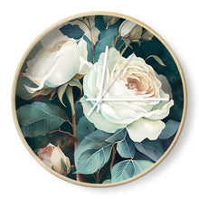Load image into Gallery viewer, White Rose &amp; Gold Wall Clock