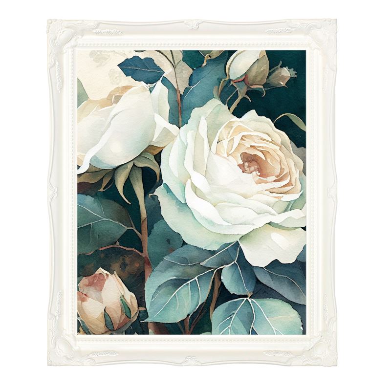 White Rose Luxury Ornate Frame Art Prints