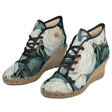 Load image into Gallery viewer, White Rose Ladies Wedge Espadrilles