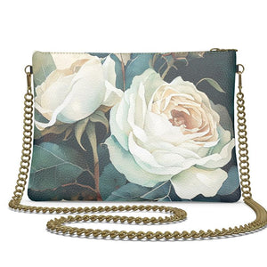 White Rose Luxury Leather Crossbody Bag with Chain