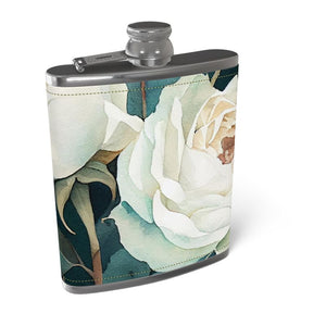 White Rose Luxury Leather Wrapped Hip Flask
