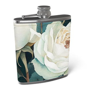 White Rose Luxury Leather Wrapped Hip Flask