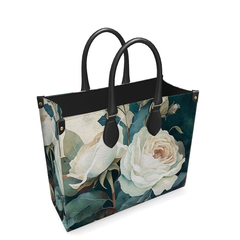 White Rose Luxury Leather Shopping Bag
