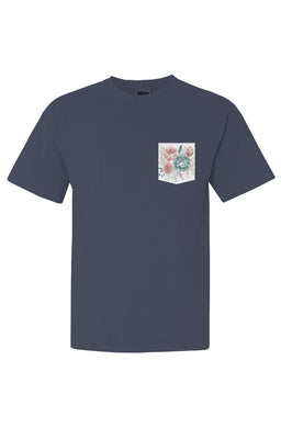 Dusty Blue Floral Pocket Tee Heavyweight T Shirt
