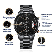 Load image into Gallery viewer, Adventures Together Engraved Design Black Chronograph Watch