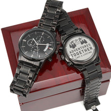 Load image into Gallery viewer, Adventures Together Engraved Design Black Chronograph Watch
