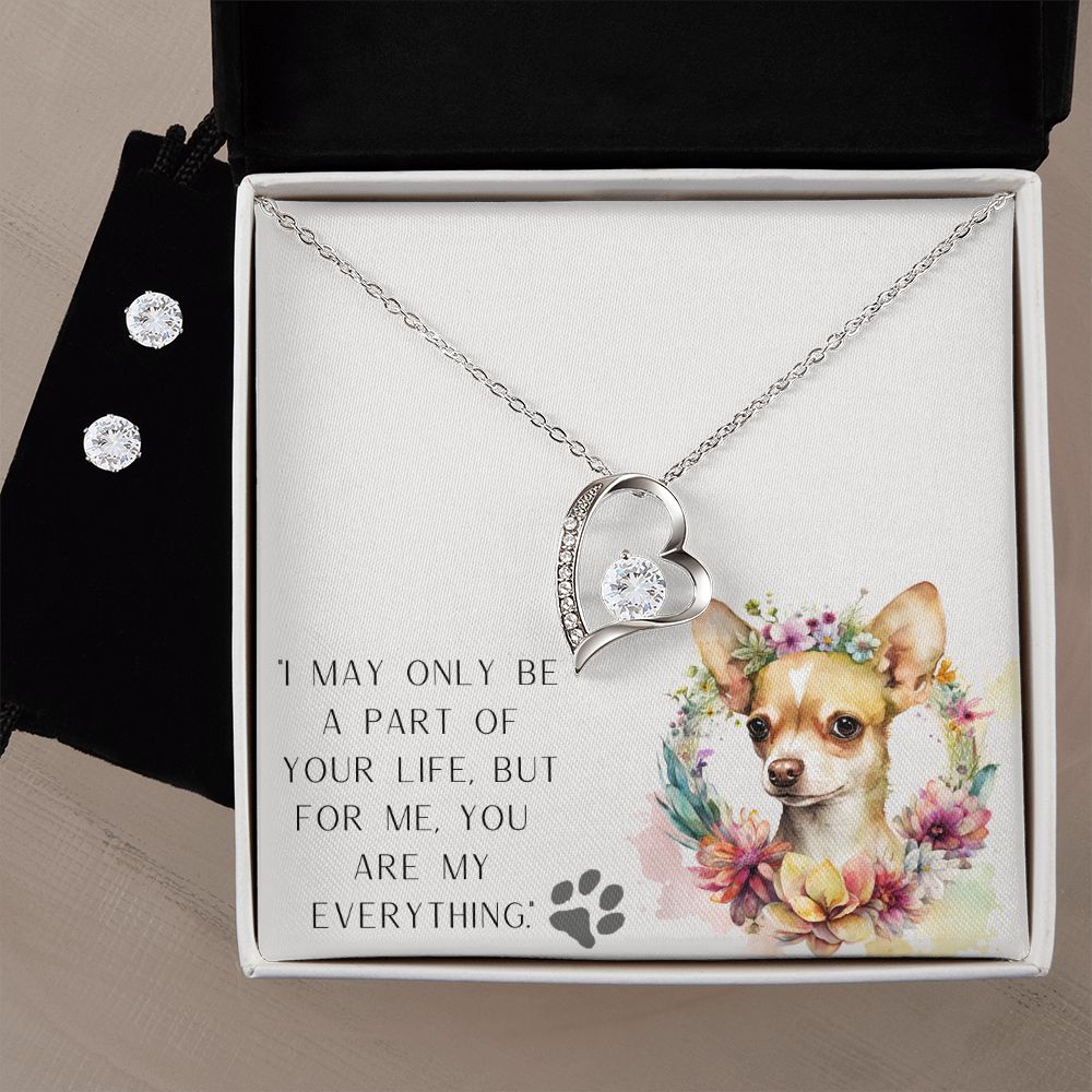 Forever Love Necklace & CZ Earring Set - Chihuahua
