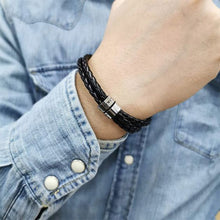 Load image into Gallery viewer, Engraved Titanium Beads Leather Bracelet