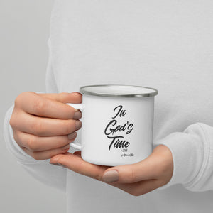 In God’s Time Enamel Mug, God Cup, religious cup, camp mug, religious coffee mug, religious coffee cup, God mug